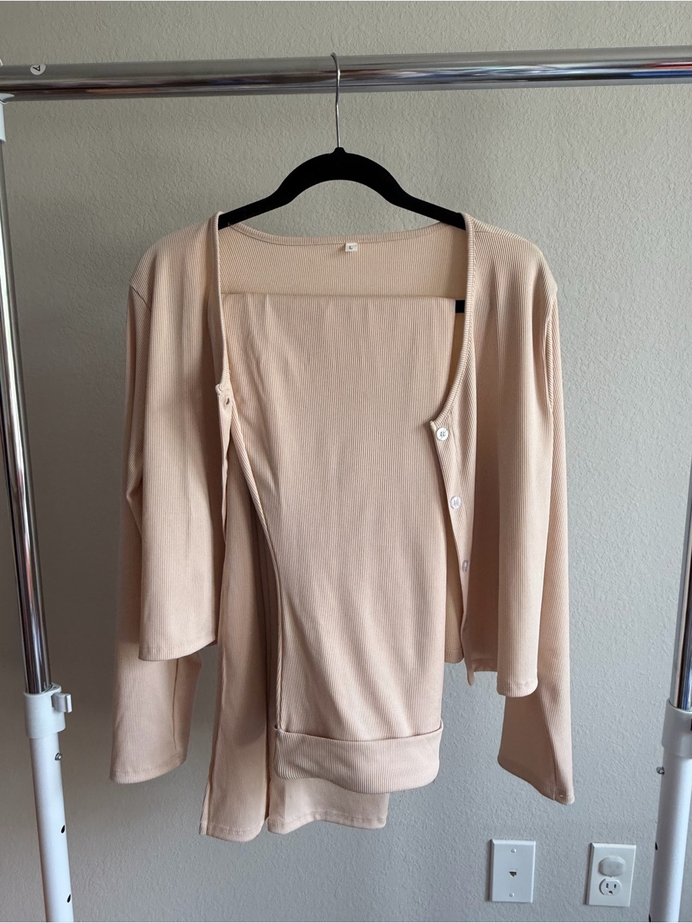 2 Piece Strapless Maternity Dress & Cardigan Set Light Beige (Large)